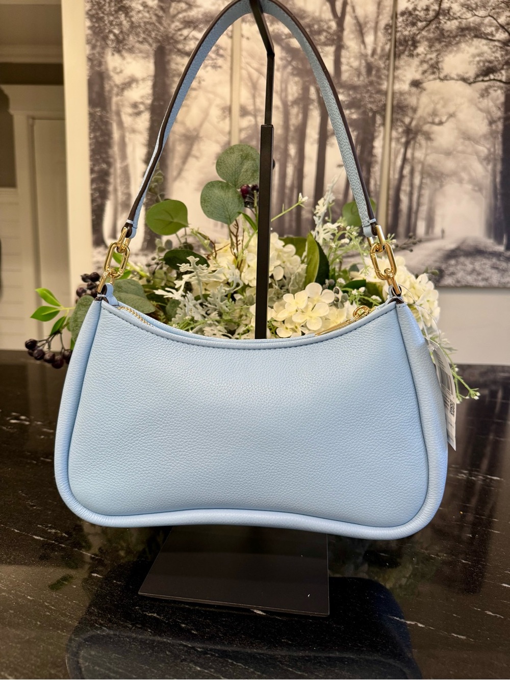 🩵♠️Kate Spade Kayla Woven Leather Small Shoulder Bag Blue NWT Gold Hardware - Picture 2 of 14